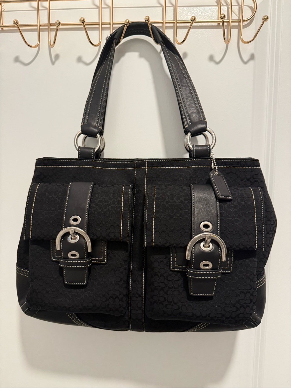 COACH Y2K NEW Black Women’s Shoulder Tote Bag with Buckle Pockets